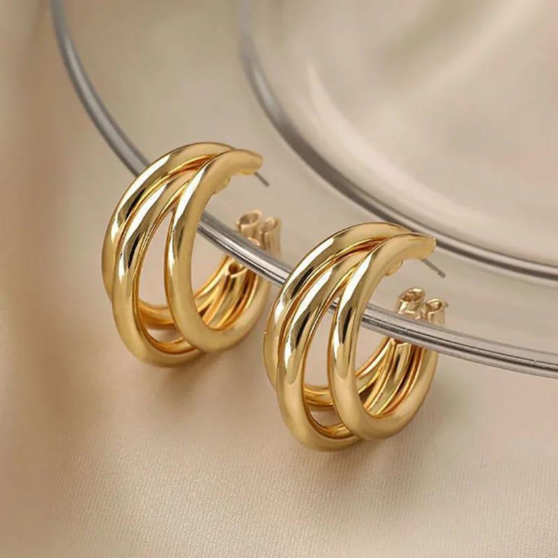 TRI Hoop Gold Plated Earings